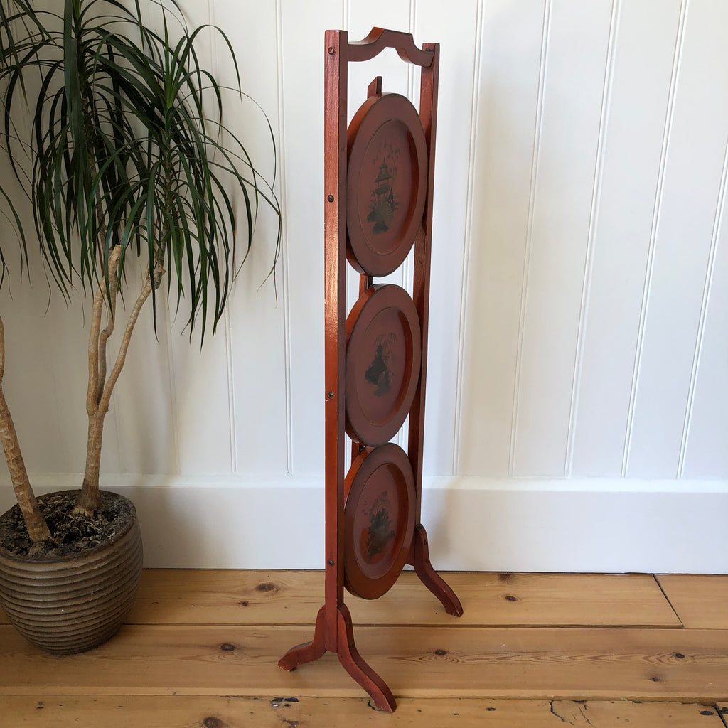 Antique Lacquered Folding Cake Stand or Corner Side Table