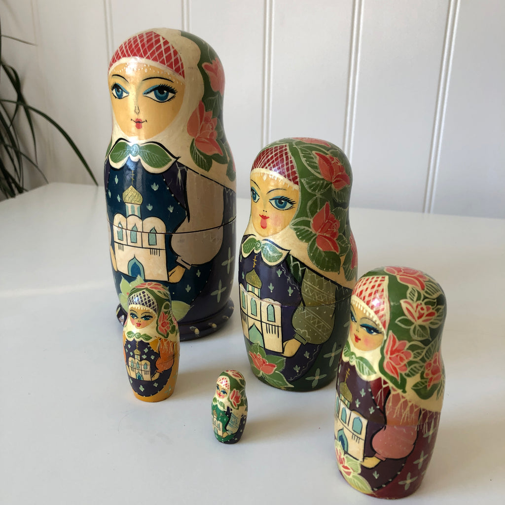 Vintage Painted, Wooden, Russian Dolls