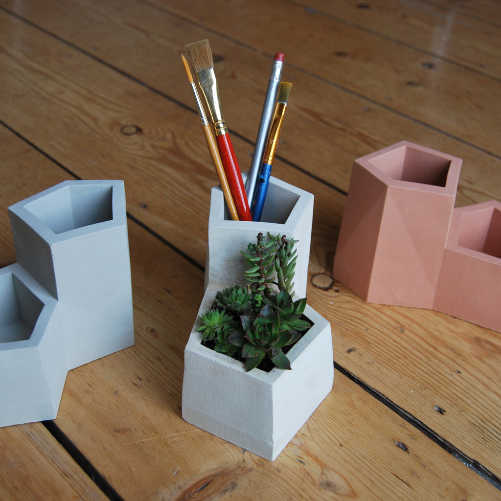Concrete Grey Stone Desk Tidy Pen Pot Planter